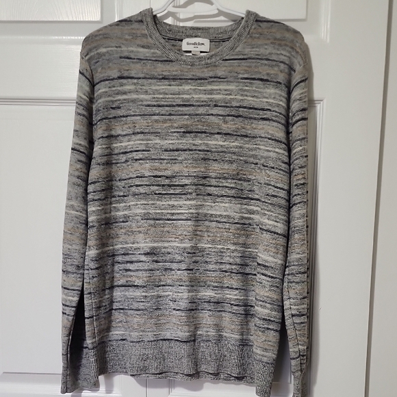 Goodfellow & Co Gray Crewneck Sweater with Textured Stripes - Picture 1 of 3
